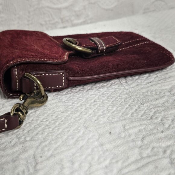 Y2K Coach Soho Bordeaux Burgundy Suede Leather Brass Pouch Wristlet Wallet 00s - Picture 8 of 14